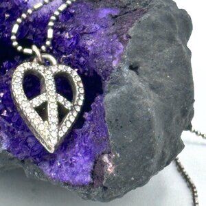 Brighton Peaceful Heart Necklace Pendant Silver Crystal Peace Symbol 16–18”